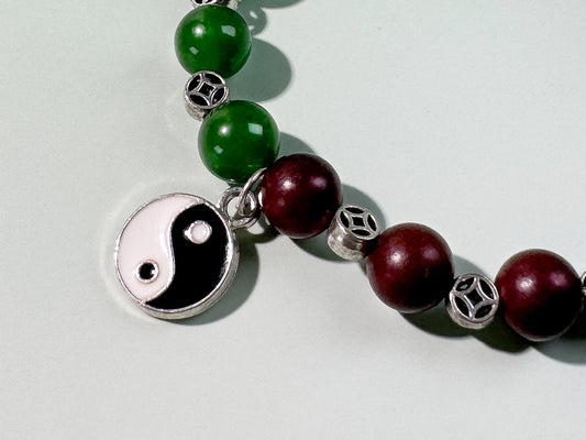 Taoist Harmonious Women's Energy Bracelet: Jade & Wood Elegance
